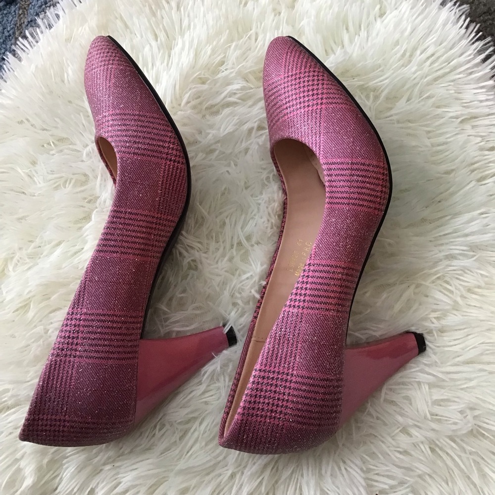Taiyu Fashion Pumps Plaid Sparkly Pink, Black Silver Size EUR 41 New